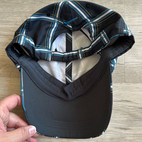 Nike Golf Hat Ball Cap Black & Blue Windowpane Plaid - Picture 5 of 9